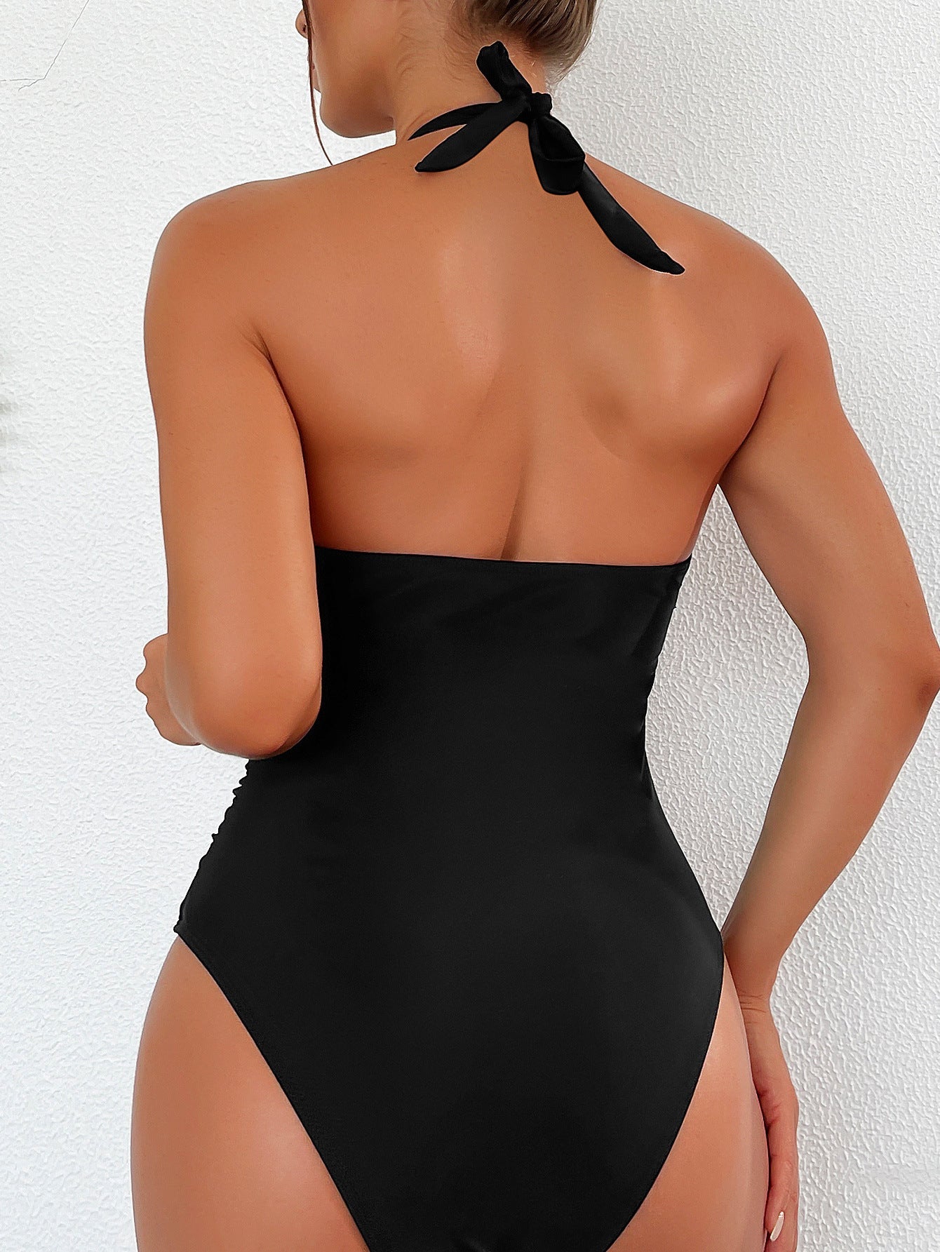 Red Striped Plunge One Piece Swimsuit