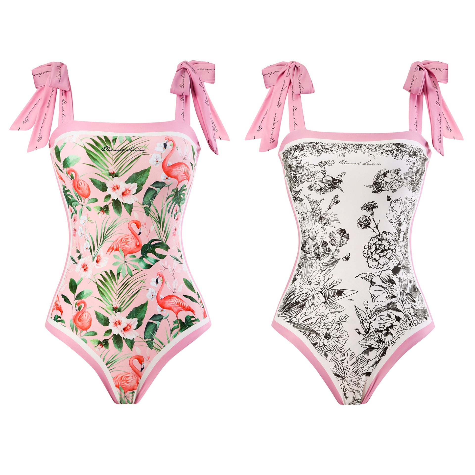 Women's Summer Double-Sided Floral One Piece Swimsuits Reversible Swimwear