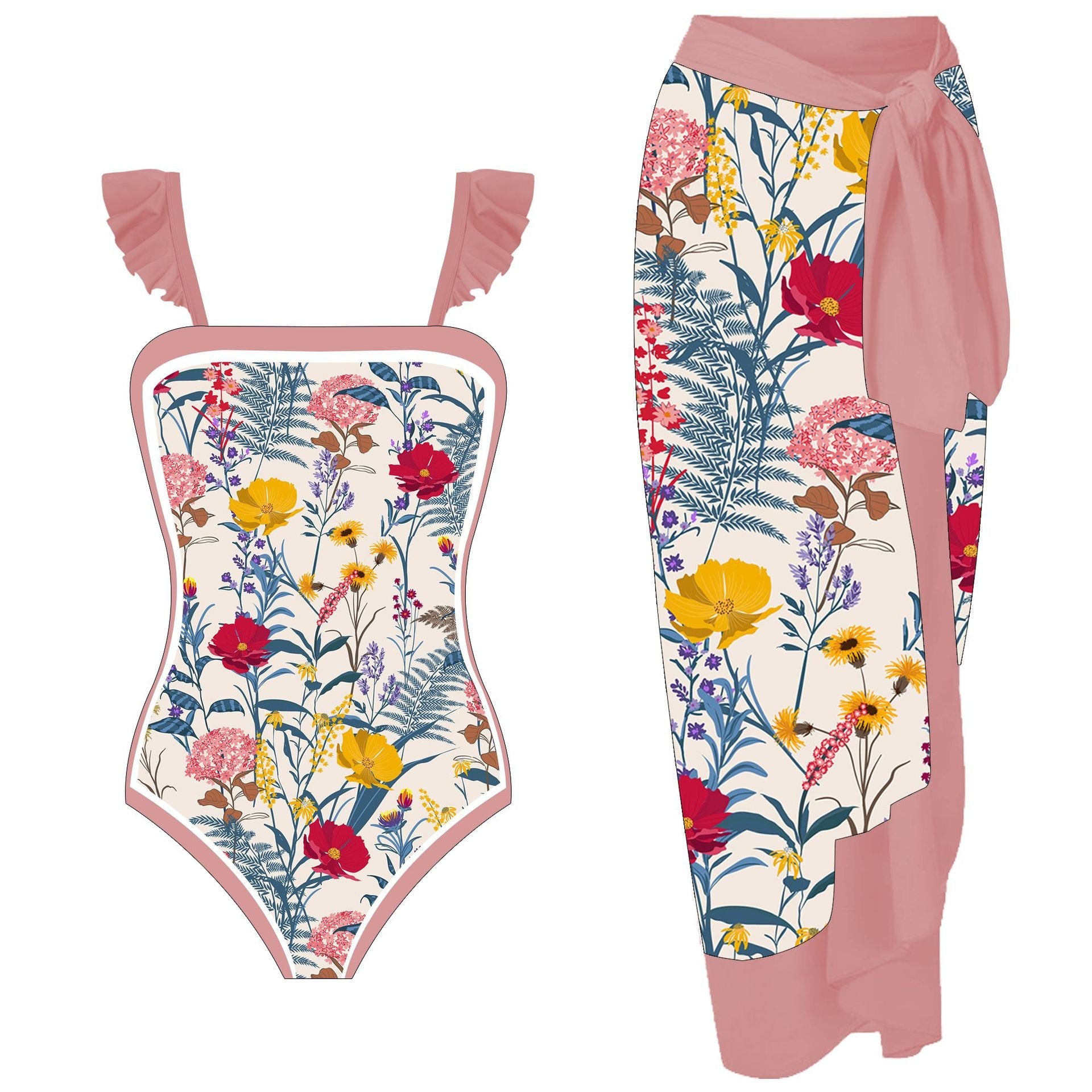 FLORAL PRINT ONE-PIECE SWIMSUIT - Pink