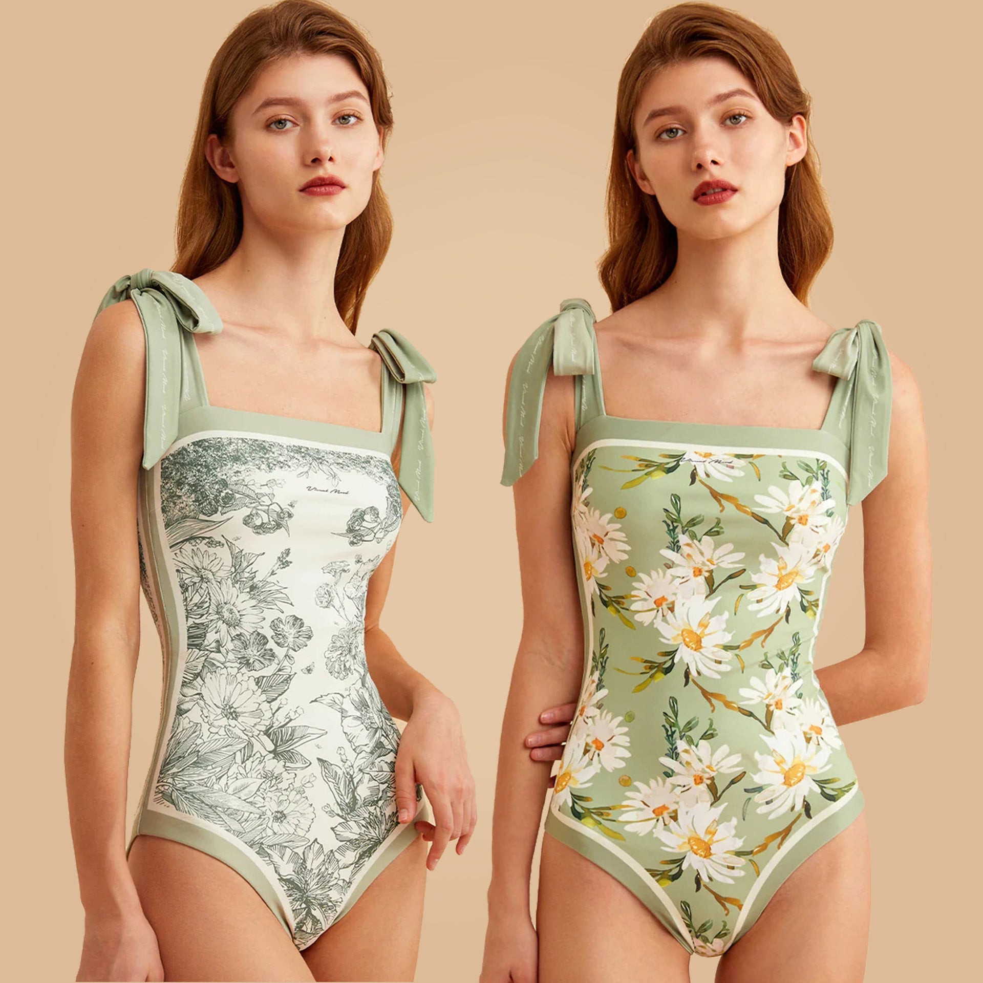 Women's Summer Double-Sided Floral One Piece Swimsuits Reversible Swimwear