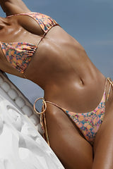 Minimal Floral Drawstring Triangle Bikini