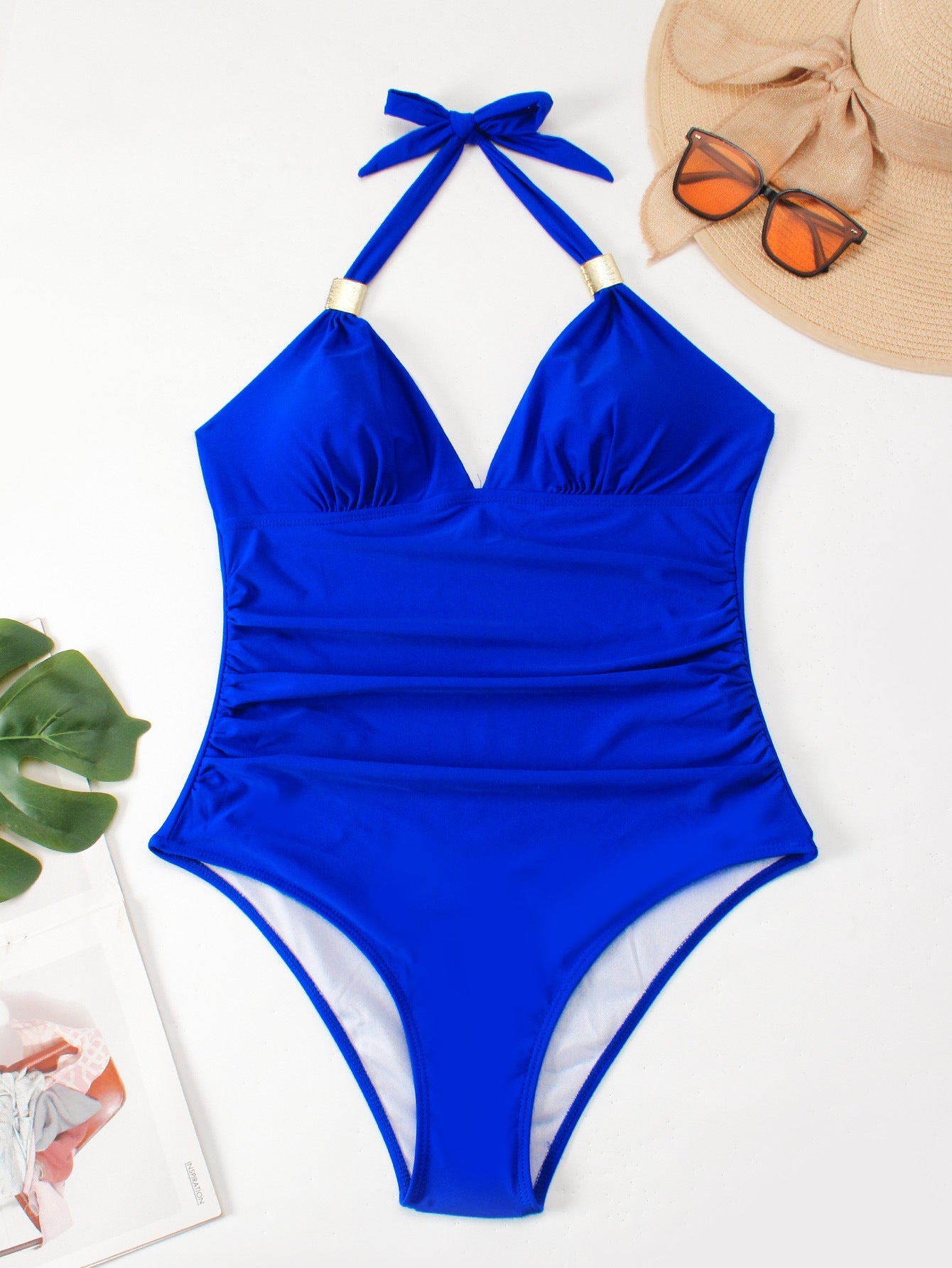 Red Striped Plunge One Piece Swimsuit