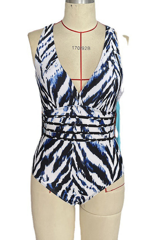 Deep V Neck Straps Tummy Control Ruched One-Piece Swimsuit