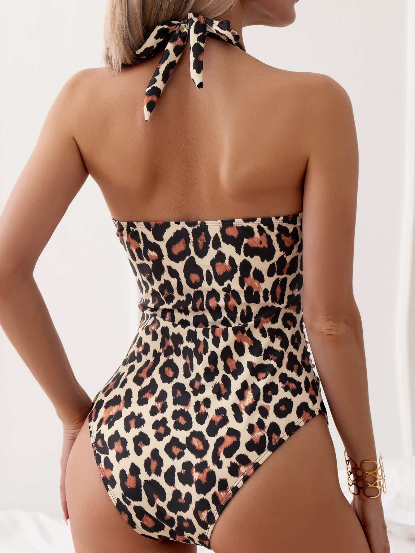 Red Striped Plunge One Piece Swimsuit