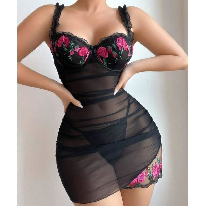 Lingerie Lace Nightdress Two Piece Set
