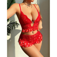 Heart Lace Push Up Bra And Panties Two Piece Set