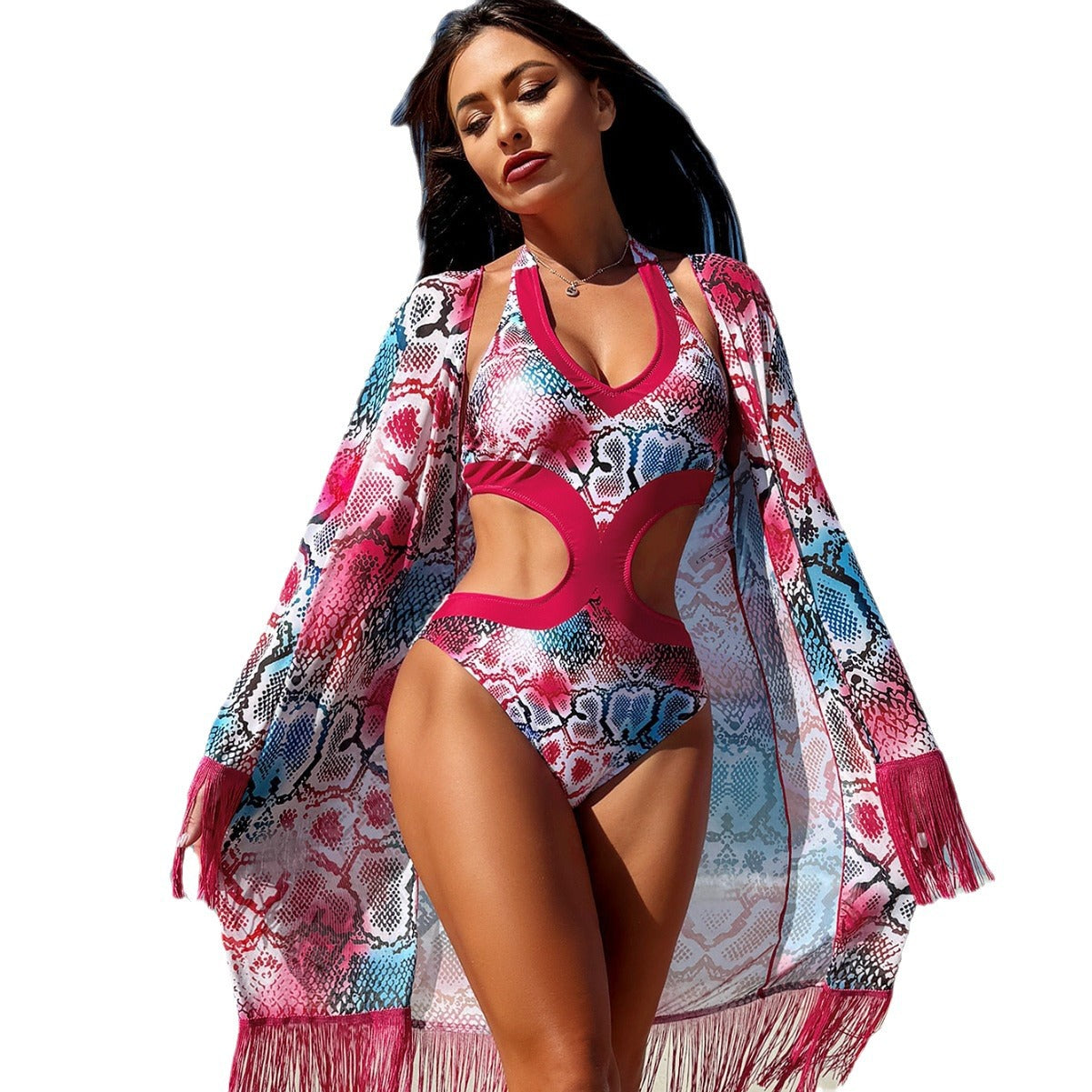 DEEP V-NECK ONE-PIECE SWIMSUIT + COVER-UP