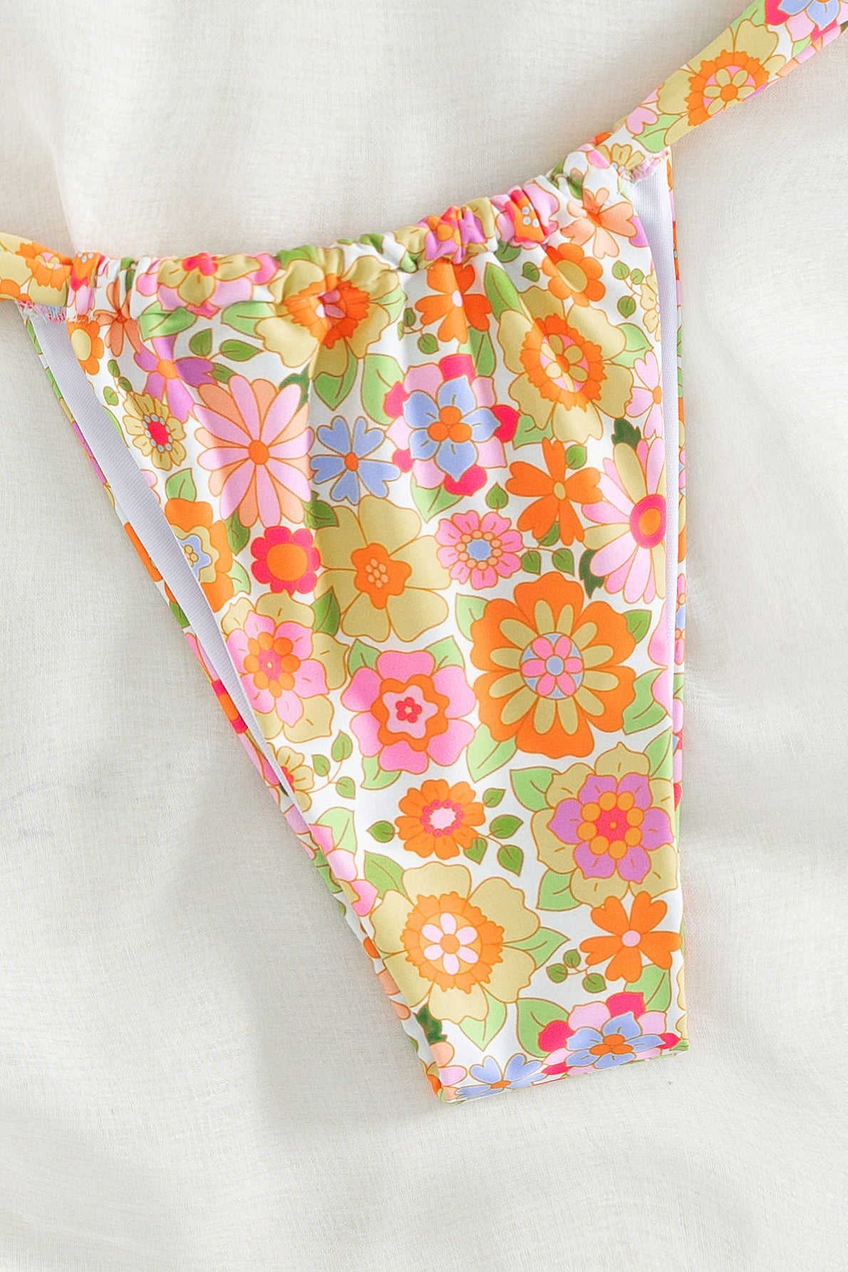 Floral 2 Piece High Hips Thong and Wireless Tie Bra