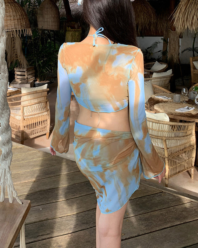 Gradient Long Sleeve Sun Protection Cover-up Swimsuit