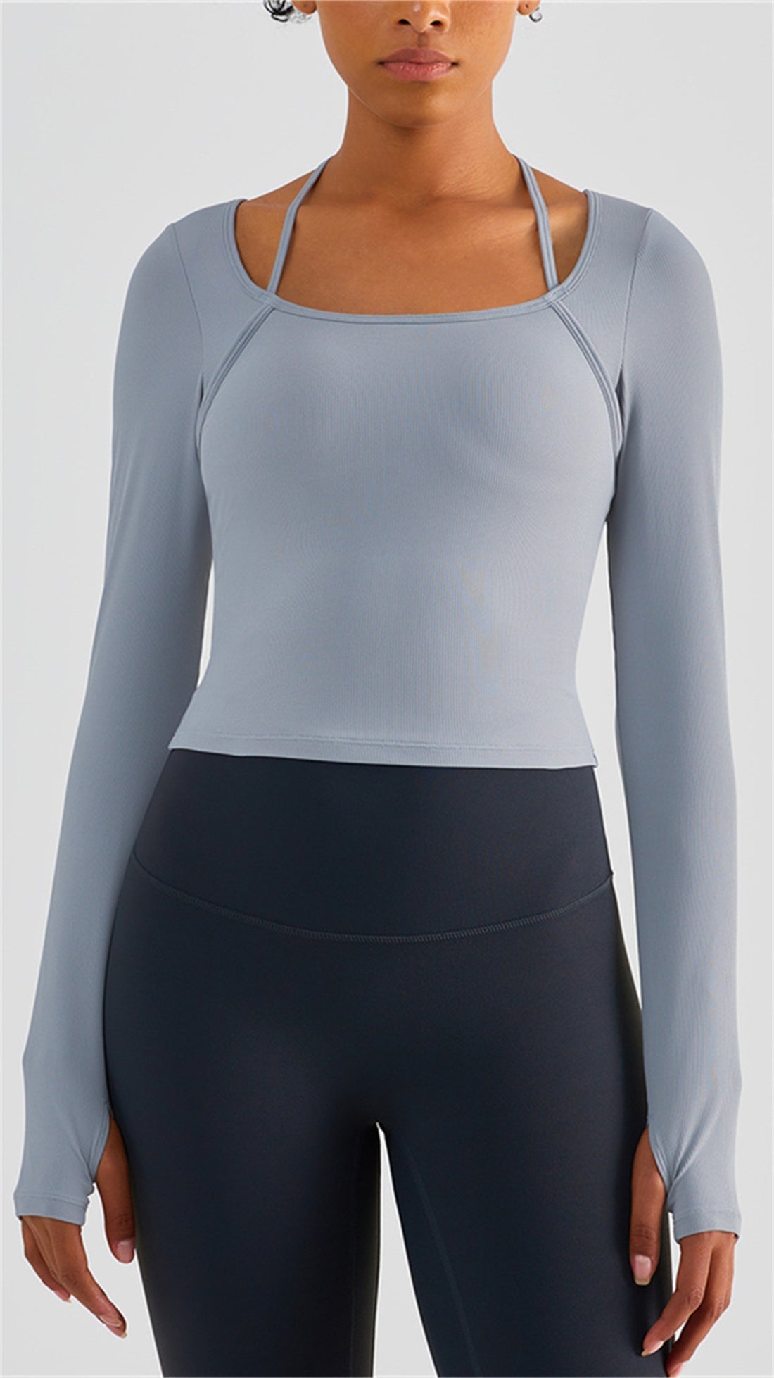 Ribbed Halter Strap Thumb Hole Sports Top