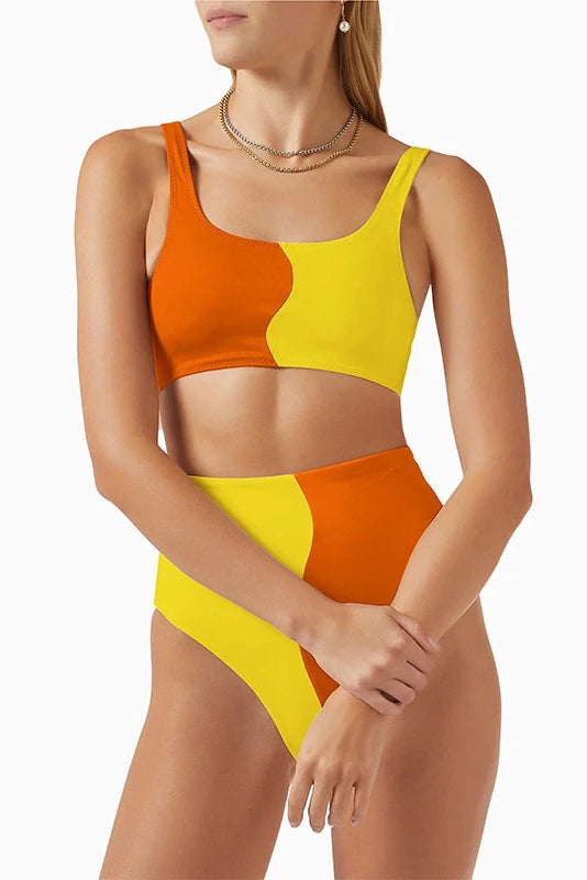 High Waist Round Neck Bandeau Two Piece Bikini