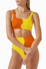 High Waist Round Neck Bandeau Two Piece Bikini