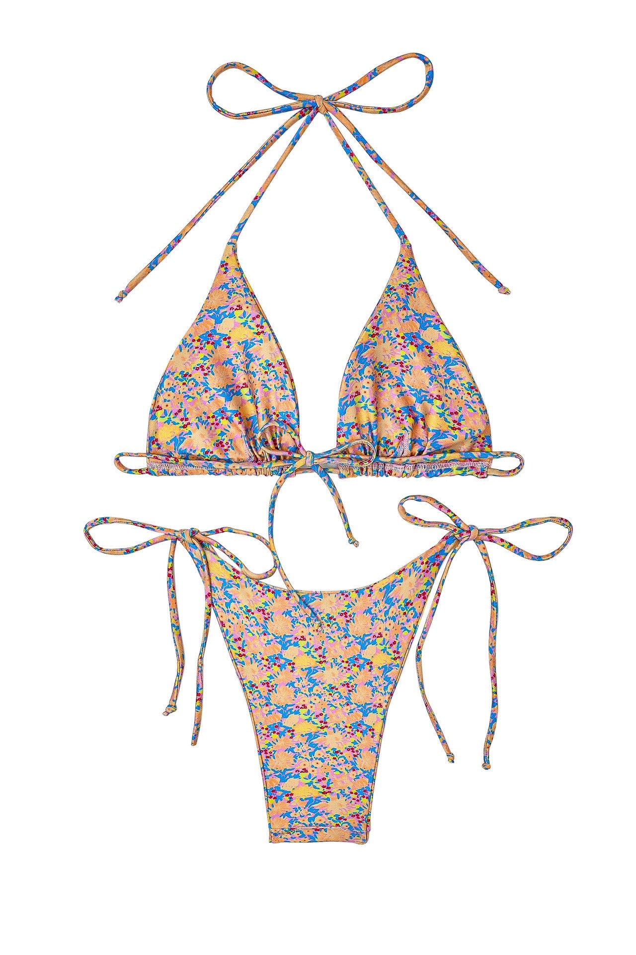 Minimal Floral Drawstring Triangle Bikini