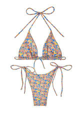 Minimal Floral Drawstring Triangle Bikini