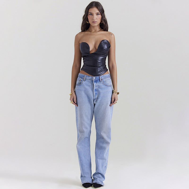 Plunge Leather Bustier