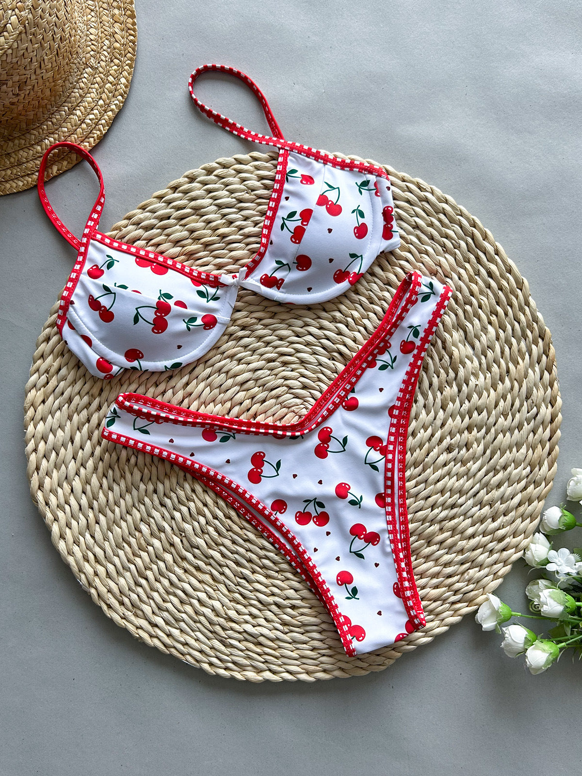 Lemon Print Ruffle Trim High Waisted Bikini Bottom