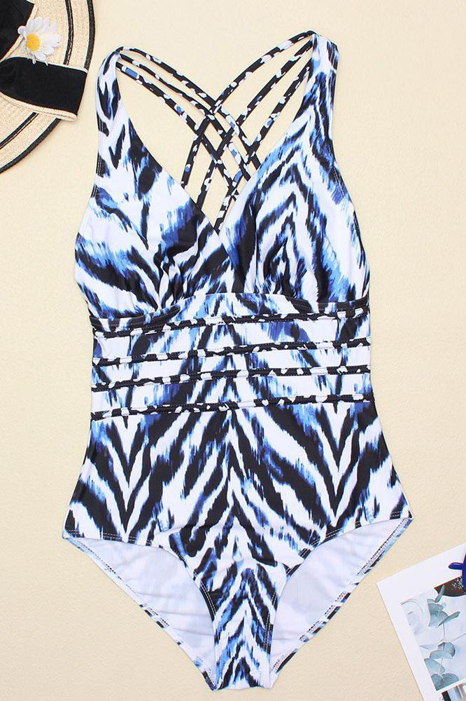 Deep V Neck Straps Tummy Control Ruched One-Piece Swimsuit