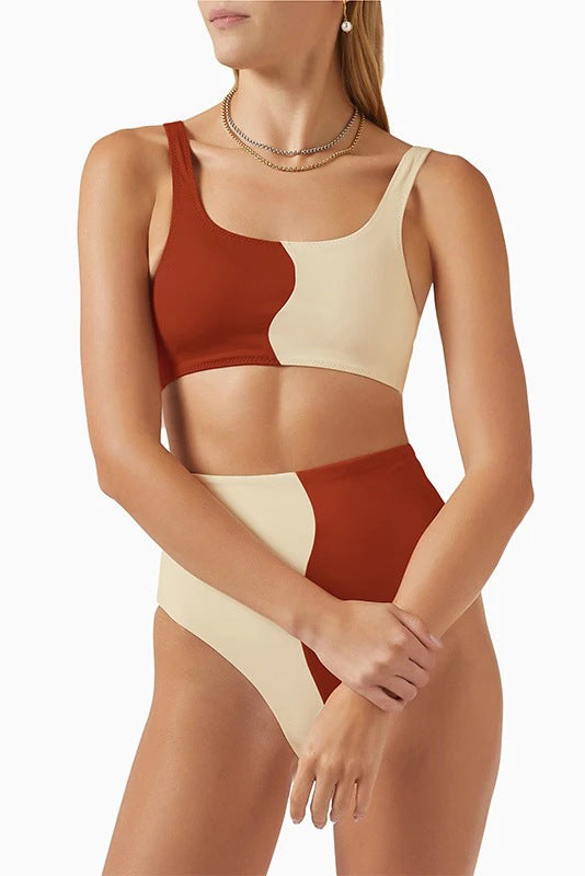 High Waist Round Neck Bandeau Two Piece Bikini