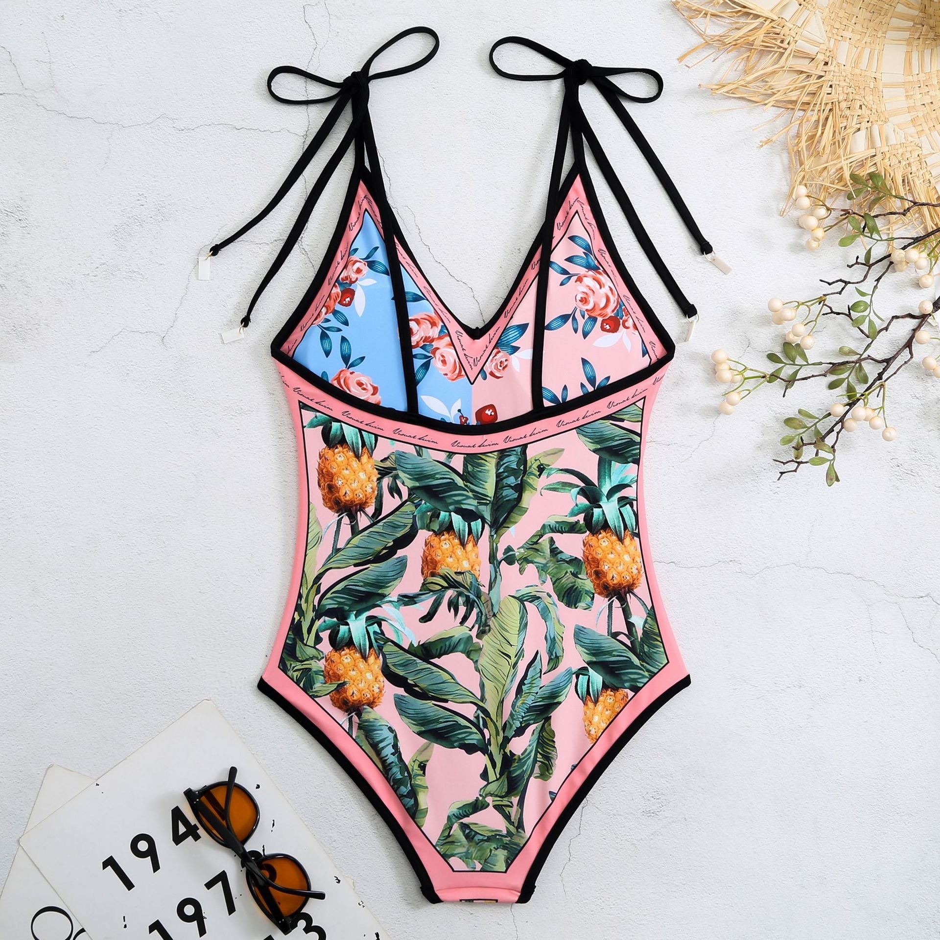 New Printed Slim Fit Reversible One-Piece Swimsuit - Pink