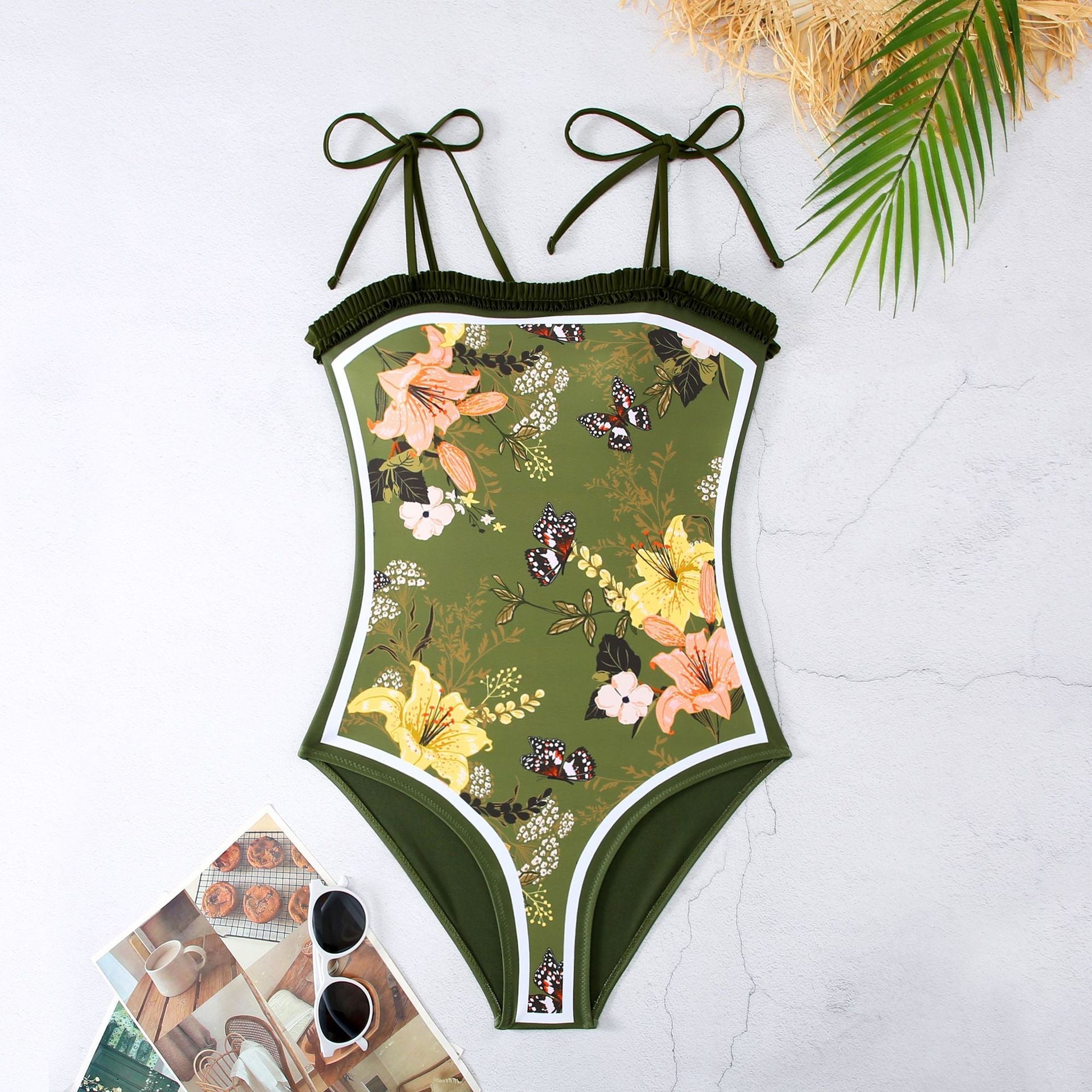 Sexy Bikini Swimsuit Underwire Split Wrap Push up High Waist Bikinis Set - Green