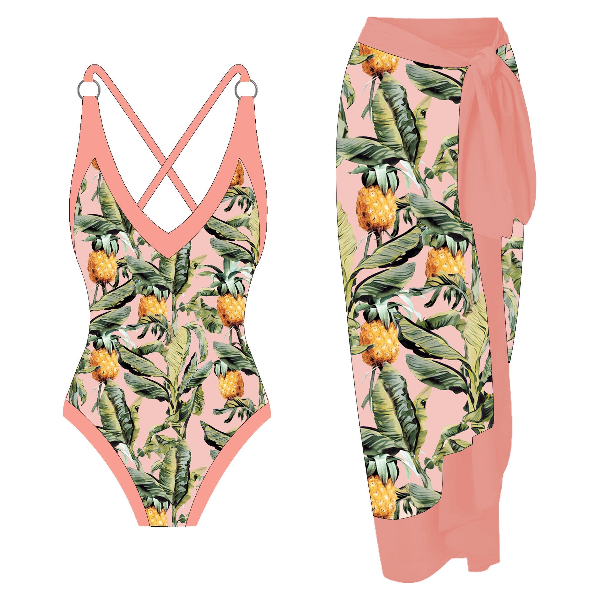 Women's 1 Piece Swimsuit + Vintage Printed Swimsuit - Pink