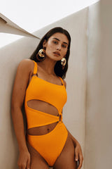 Ring Cutout One-Piece Swimsuit  - Yellow
