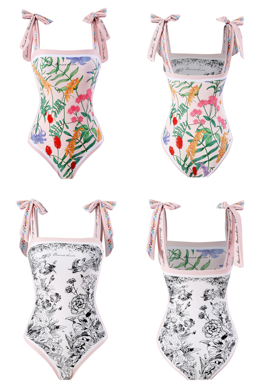Women's Summer Double-Sided Floral One Piece Swimsuits Reversible Swimwear