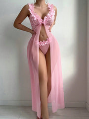 Slit See-through Suspender Skirt Thong Two Piece Set