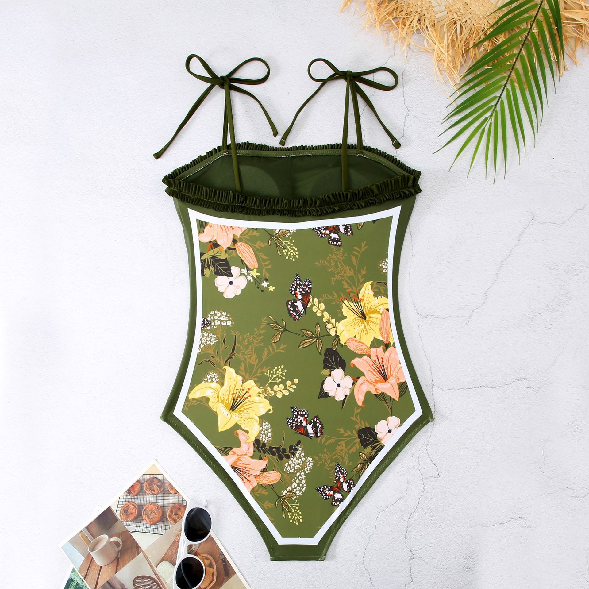 Sexy Bikini Swimsuit Underwire Split Wrap Push up High Waist Bikinis Set - Green