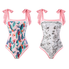 Women's Summer Double-Sided Floral One Piece Swimsuits Reversible Swimwear