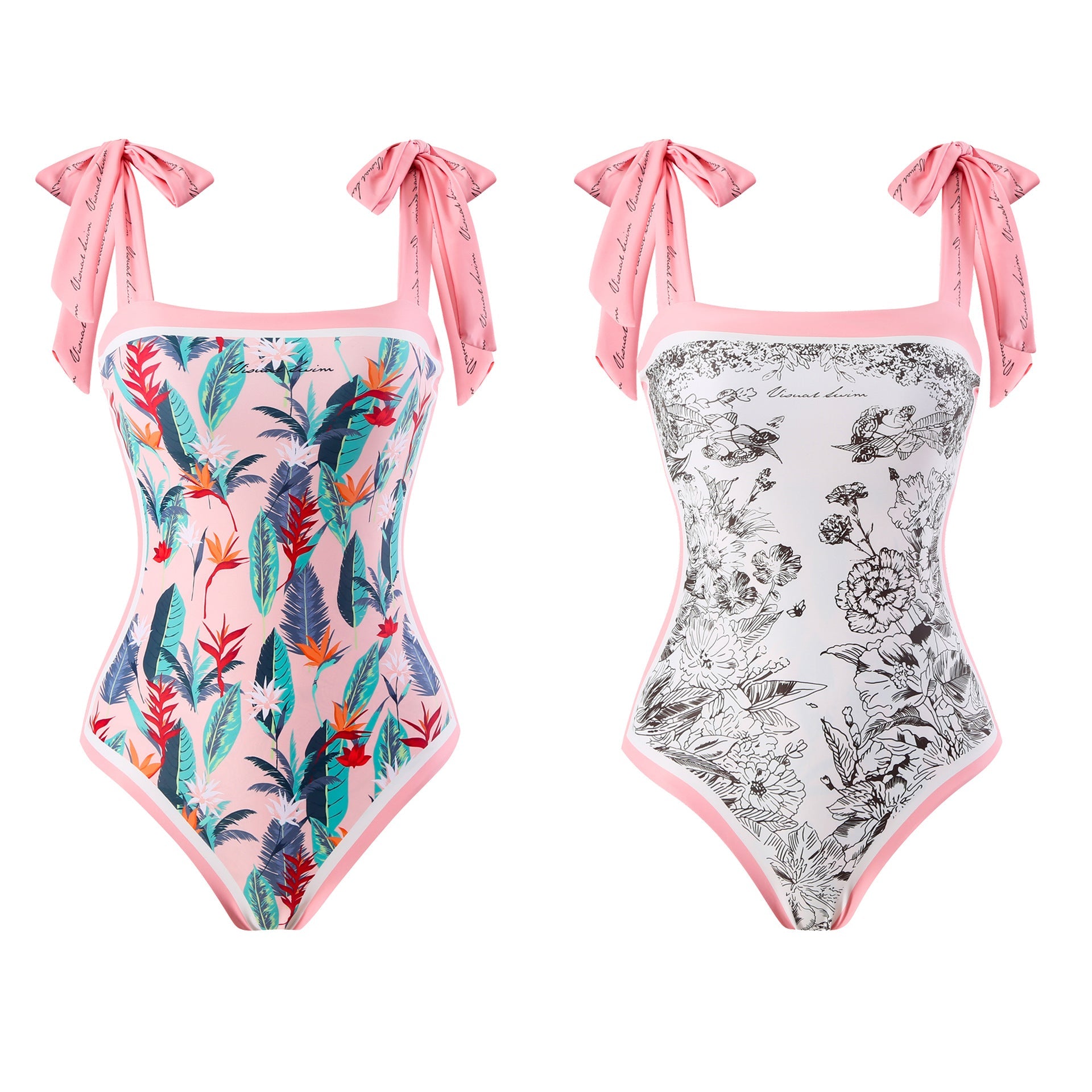 Women's Summer Double-Sided Floral One Piece Swimsuits Reversible Swimwear