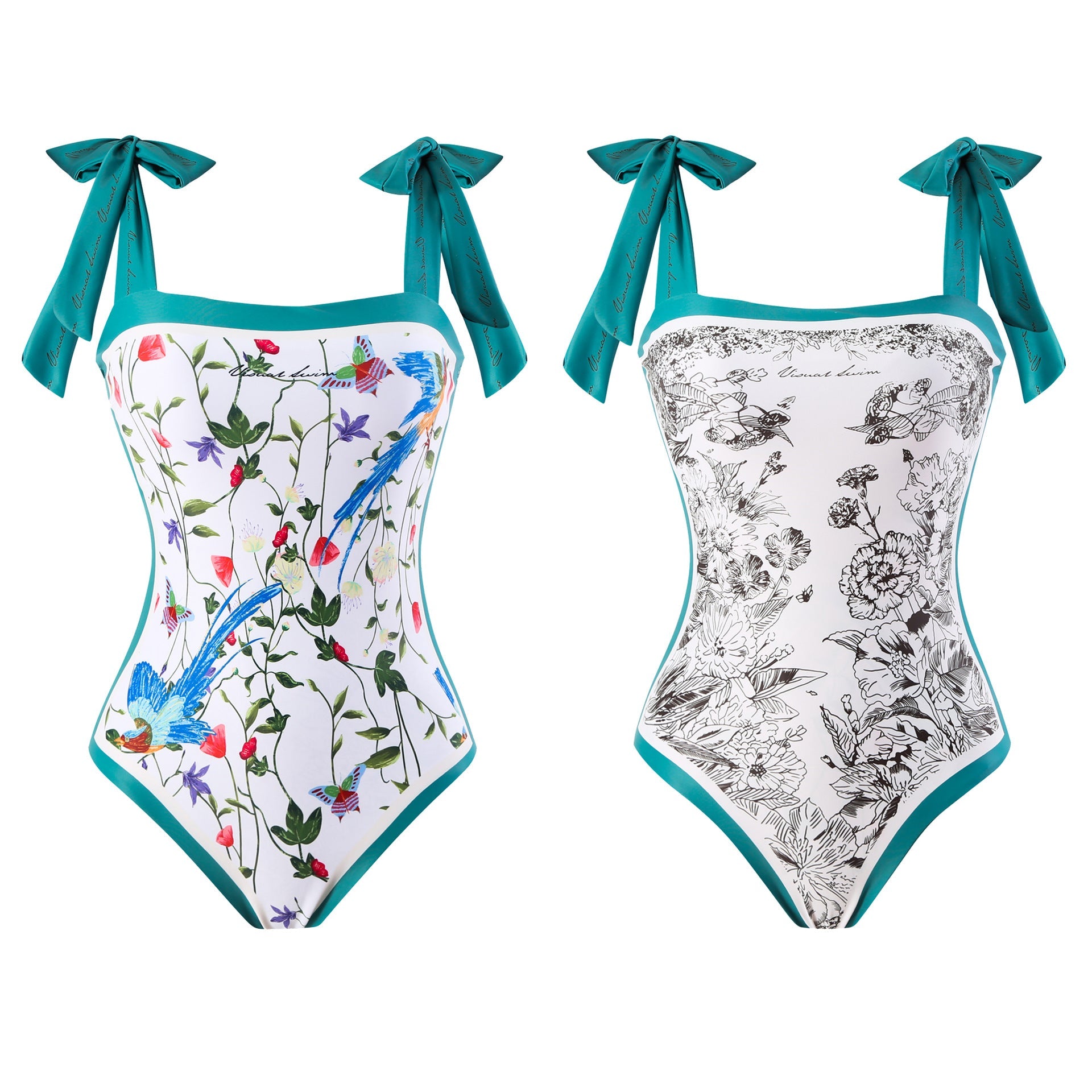 Women's Summer Double-Sided Floral One Piece Swimsuits Reversible Swimwear
