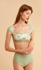 Spring Floral Square-Neck High Waisted Bikini Set