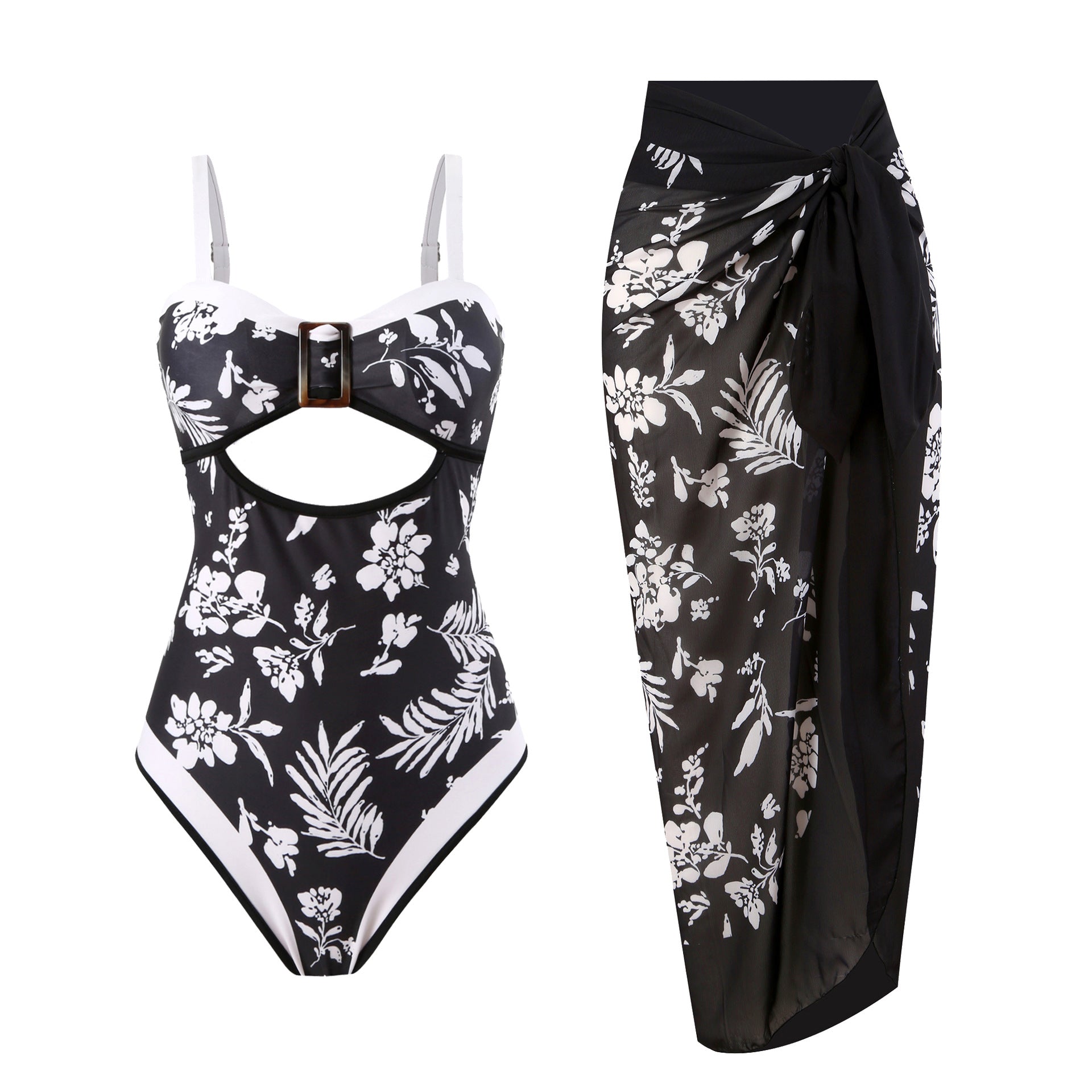 Sexy High Waist Split Swimsuit Skirt Cover - Black