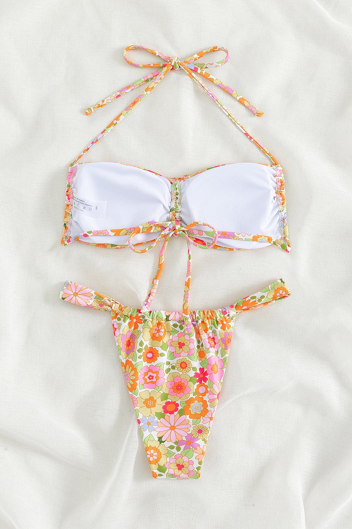 Floral 2 Piece High Hips Thong and Wireless Tie Bra