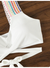 COLORFUL WAVY RIBBED BIKINI SET  -  WHITE