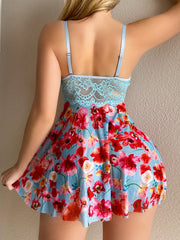 Blue Dream Night Floral Strap Mini Nightgown
