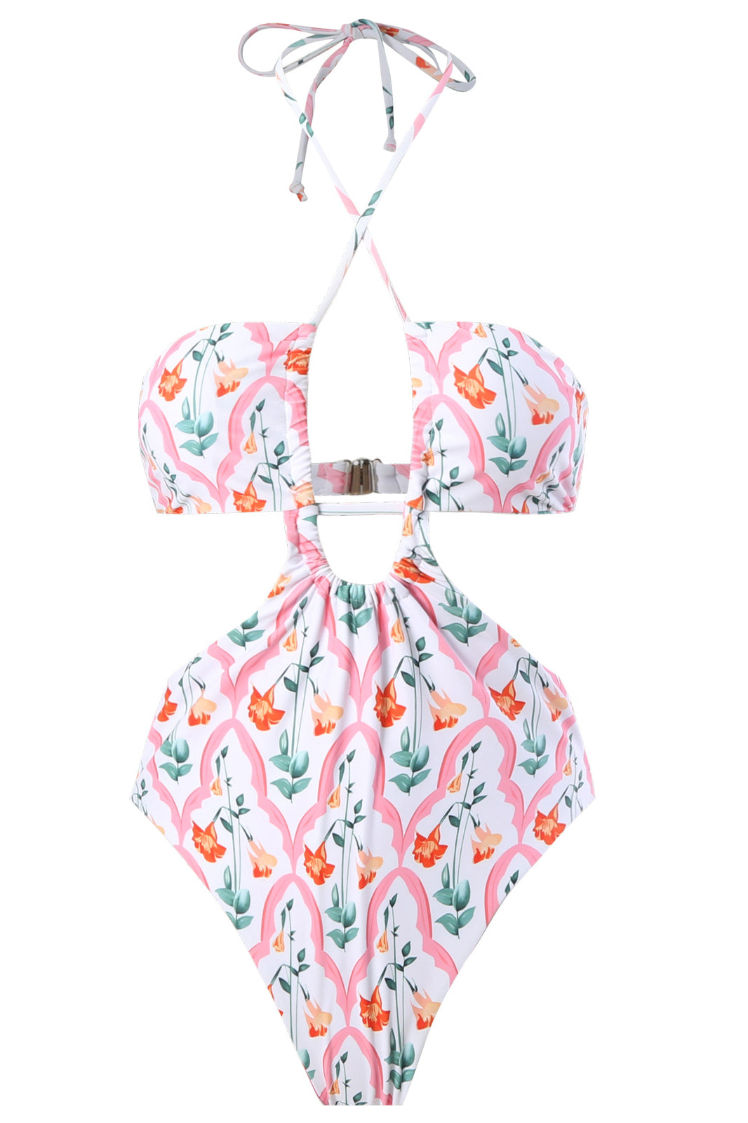 Mejorana Printed Cutouts Halter One Piece Swimsuit