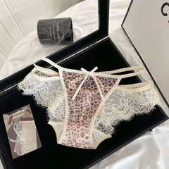 Sexy Lace Splicing Seamless Leopard Panties