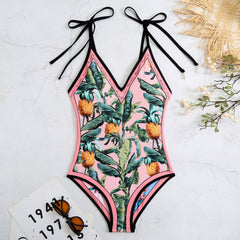 New Printed Slim Fit Reversible One-Piece Swimsuit - Pink