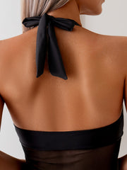 Black Plunge String Tie High Leg Monokini