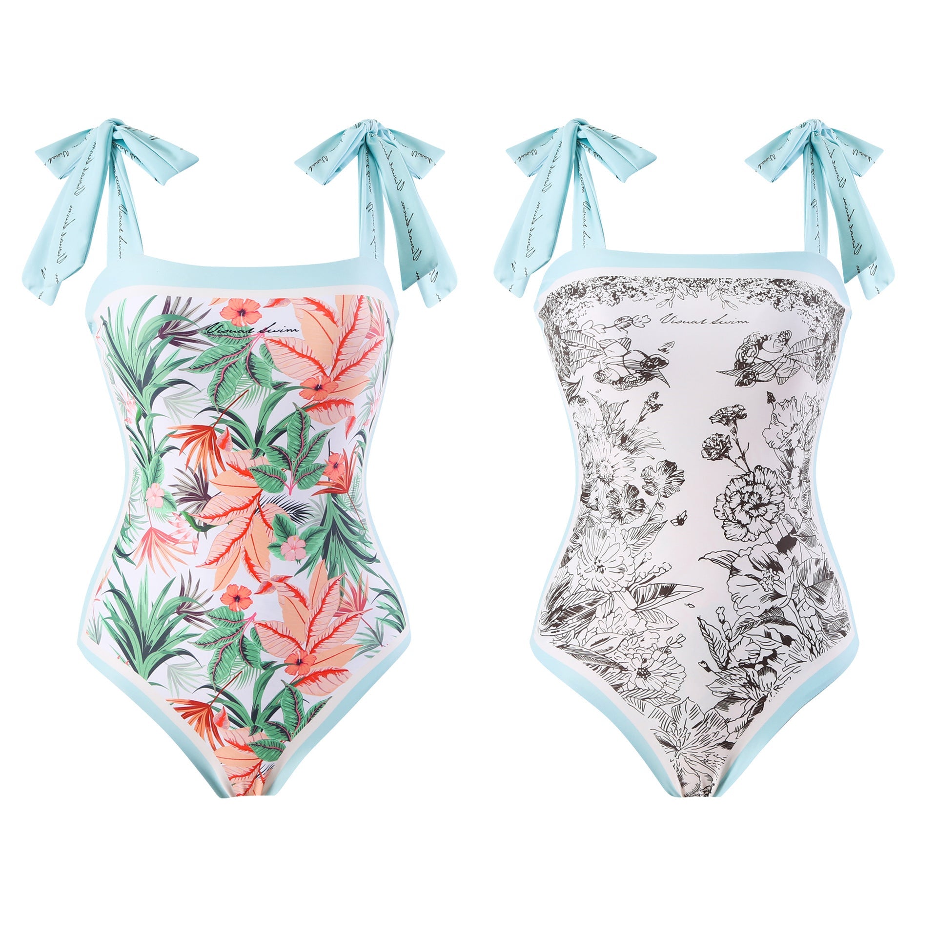 Women's Summer Double-Sided Floral One Piece Swimsuits Reversible Swimwear