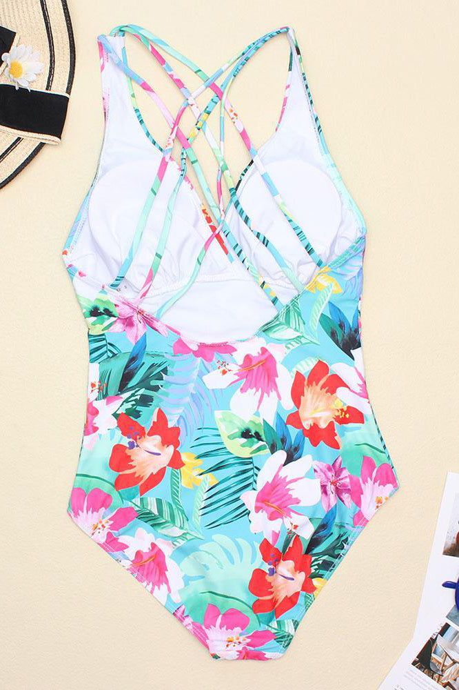 Deep V Neck Straps Tummy Control Ruched One-Piece Swimsuit