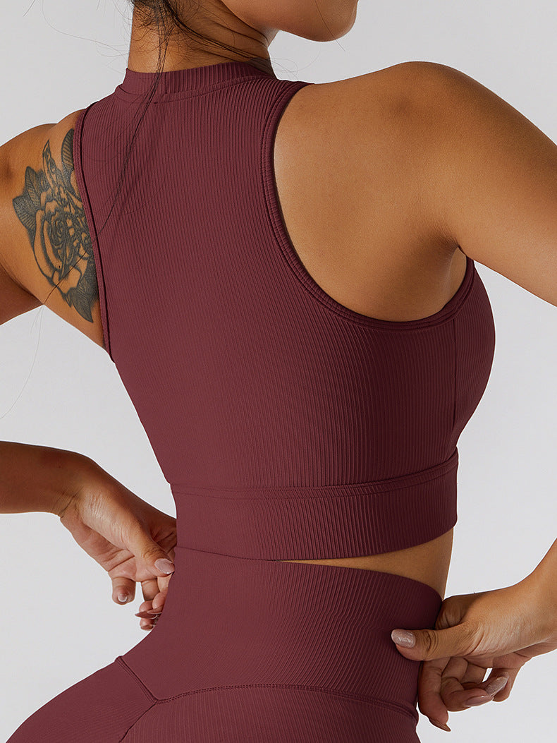 Zip Front Cut Out Cropped Yoga Tank Top