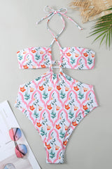 Mejorana Printed Cutouts Halter One Piece Swimsuit