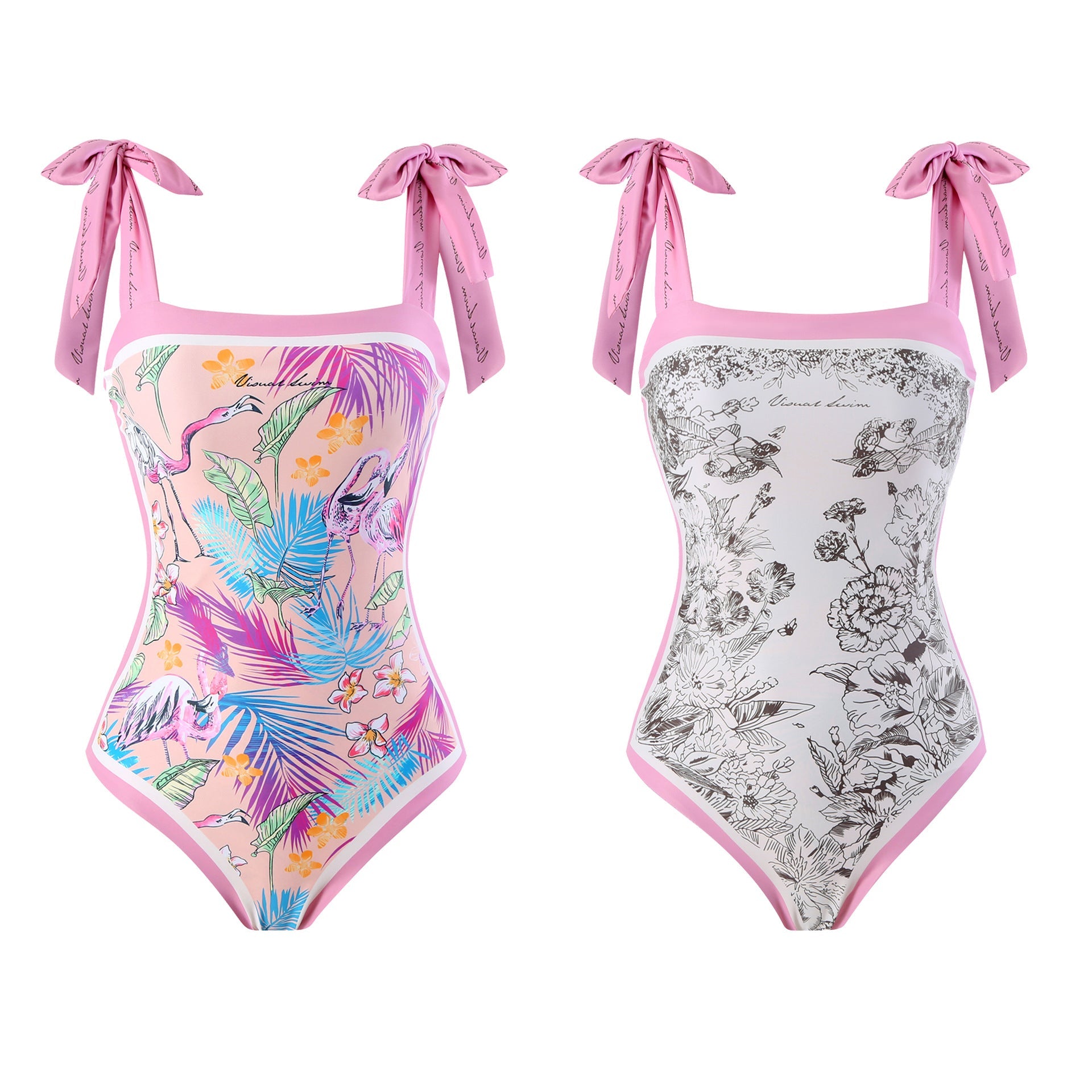 Women's Summer Double-Sided Floral One Piece Swimsuits Reversible Swimwear