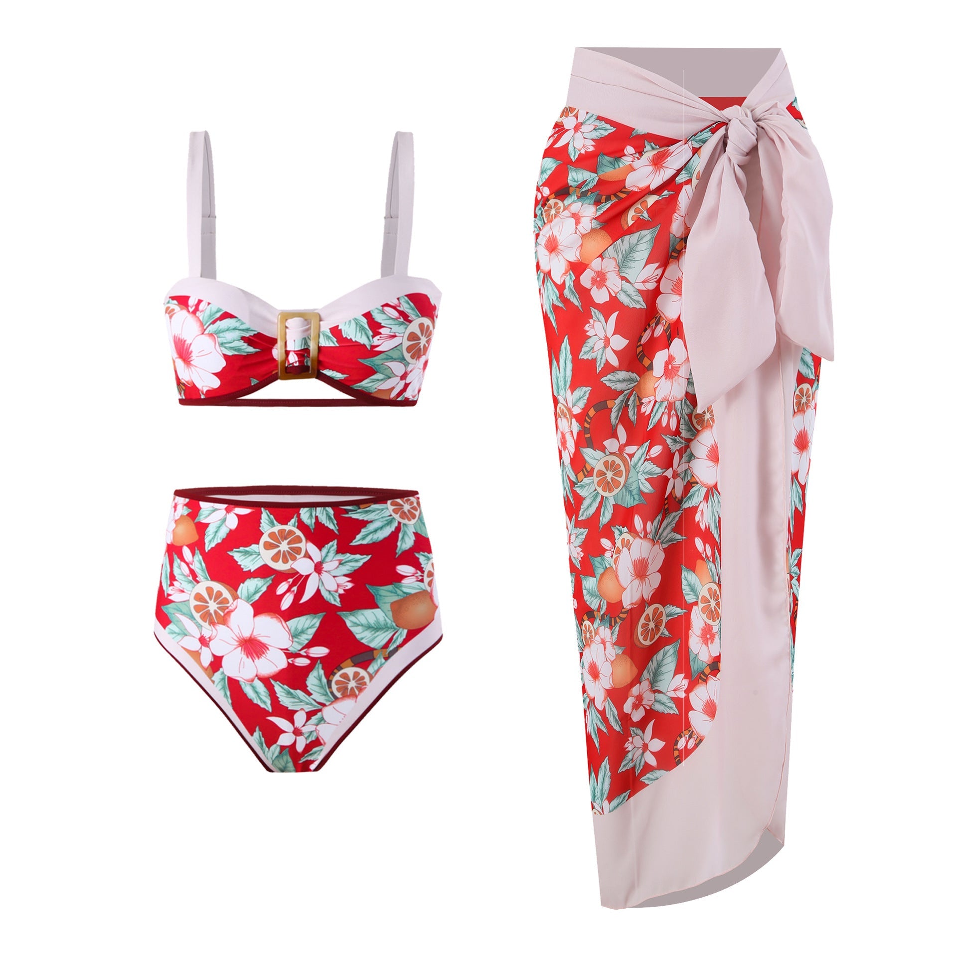 HIGH-WAIST BIKINI SET - Red