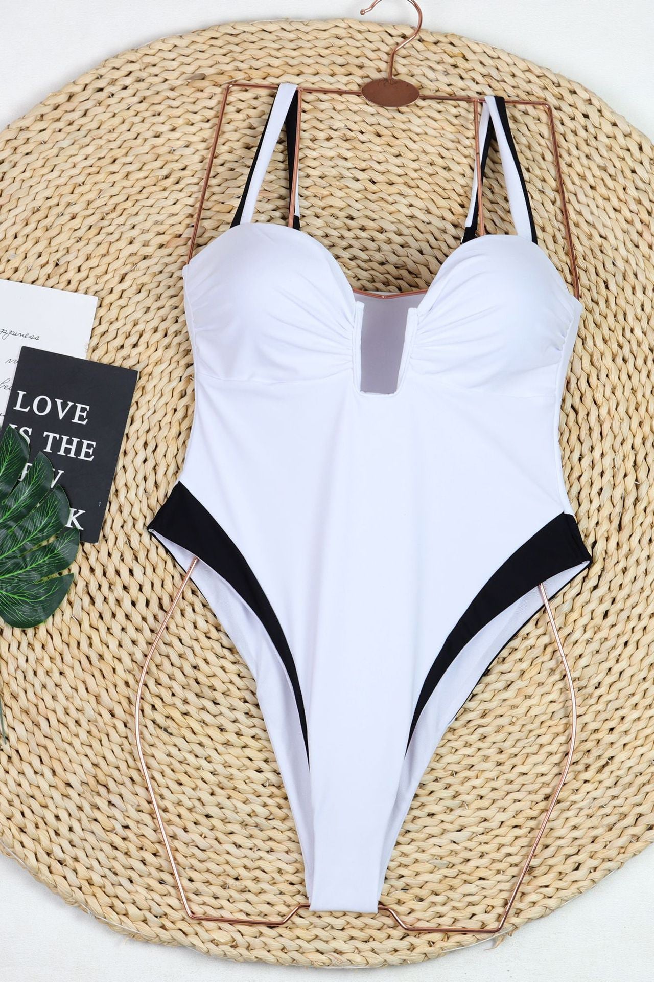 Two Tone 'U' Wire Balconette High-Cut One Piece Swimsuit