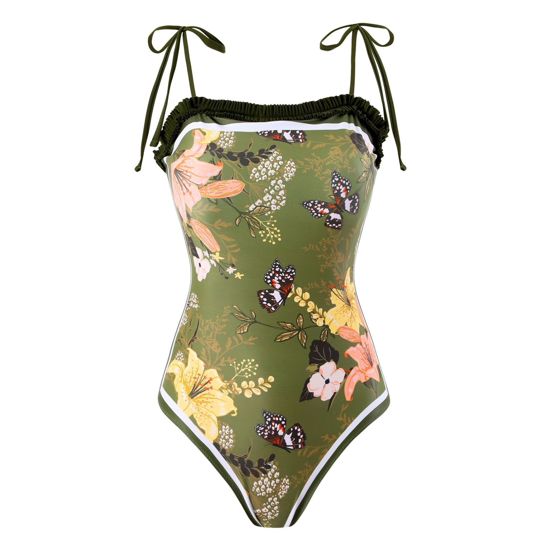 Sexy Bikini Swimsuit Underwire Split Wrap Push up High Waist Bikinis Set - Green