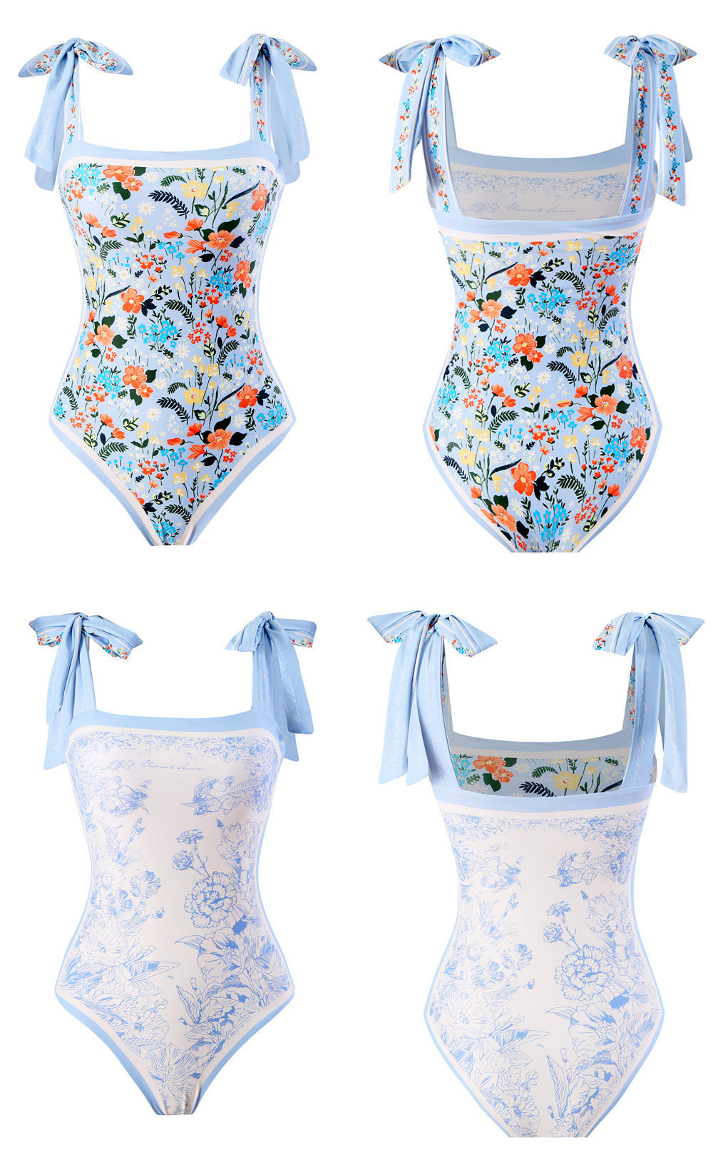 Women's Summer Double-Sided Floral One Piece Swimsuits Reversible Swimwear